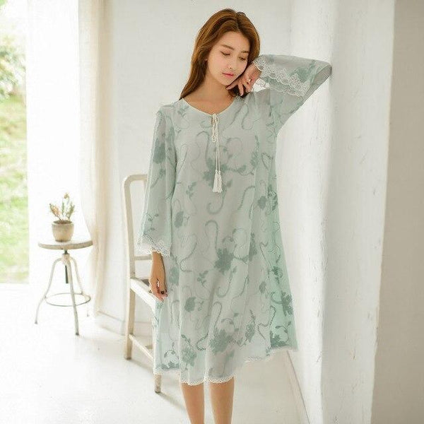 Fashion Cotton Embroidered Women's Long Nightgowns Long Sleeve Loose Female Sleepwear Summer Autumn Sweet Nightshirt 3 Colors