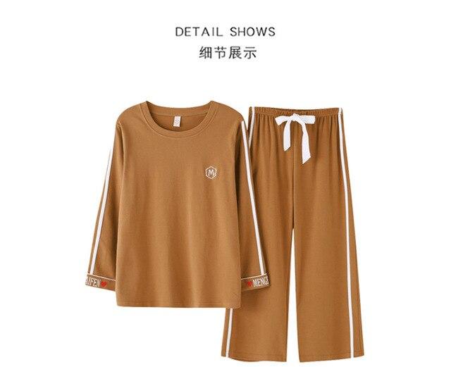Brand New Autumn 100%Cotton Long Sleeved Women's Pajamas Sets Wide-legged Pants Sleepwear Nightgowns Lounge Plus 3XL  Homewear