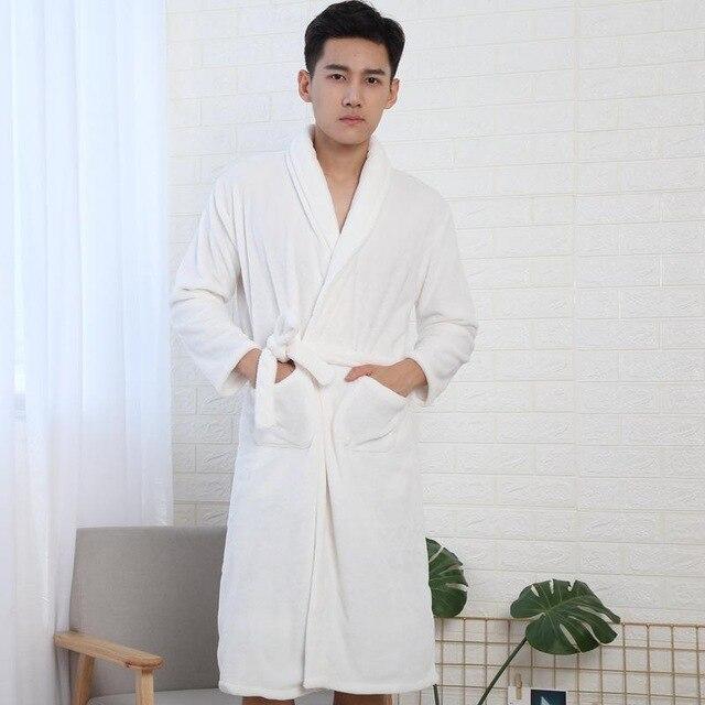 Fashion Winter Men's Kimono Robe Autumn Lady Flannel Bath Gown Yukata Nightgown Sleepwear Sleepshirts One Size
