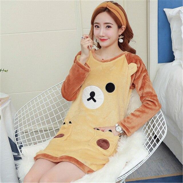 Nightgowns Women Winter Warm Soft Lovely Sleepwear High Quality Casual Korean Style Cartoon Long Sleeve Trendy Womens Nightgown