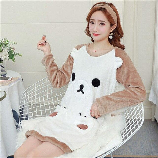 Nightgowns Women Winter Warm Soft Lovely Sleepwear High Quality Casual Korean Style Cartoon Long Sleeve Trendy Womens Nightgown