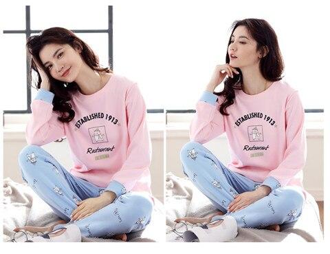 Autumn New 100% Cotton Long Sleeved Pajamas Women's Pajamas Sets Sweet Sleepwear Nightgowns Femme Lounge Women Fashion Clothing