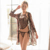 Chinese Vintage Cclassic Apron Sexy Golden Lace Bra Transparent Nightgown Pajamas Set Coat + Briefs + Underwear Mesh 3 Piece Set