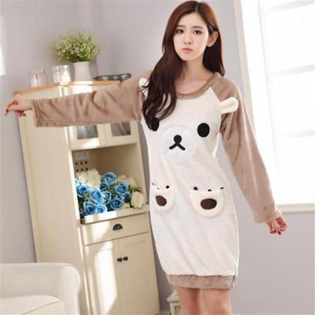 2019 Winter Thick Warm Flannel Nightgowns for Women Long Sleeve Coral Velvet Sleepwear Night Dress Girls Cute Cartoon Nightdress