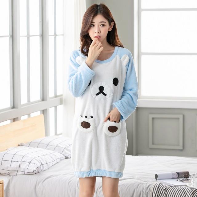 2019 Winter Thick Warm Flannel Nightgowns for Women Long Sleeve Coral Velvet Sleepwear Night Dress Girls Cute Cartoon Nightdress