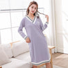 2019 Spring New Cotton V-neck Nightgown for Women Long Sleeve Home Dress Sleepwear Nightwear Loose Night Dress Nightdress Nighty
