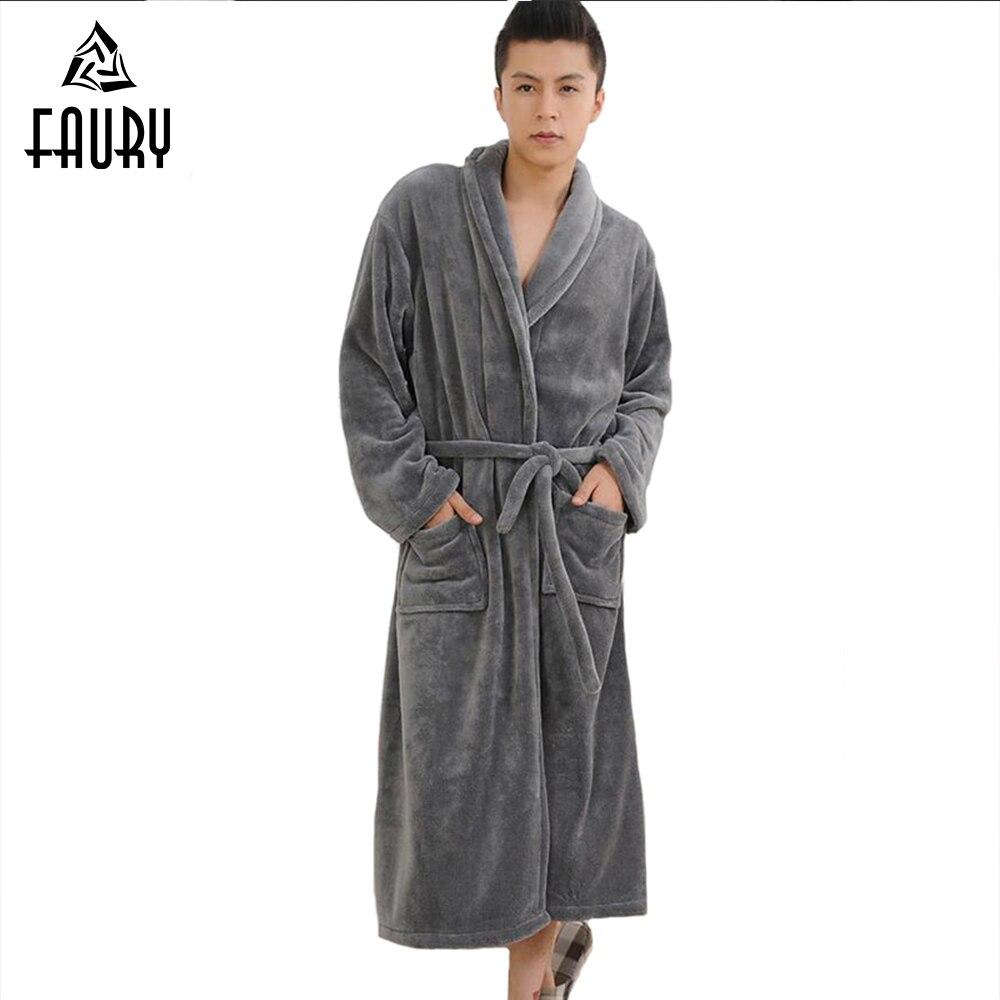2018 High Quality Winter Autumn Flannel Men Bath Robes with Belt Gentlemen Homewear Long Nightgown Sleepwear Lounges Pajamas