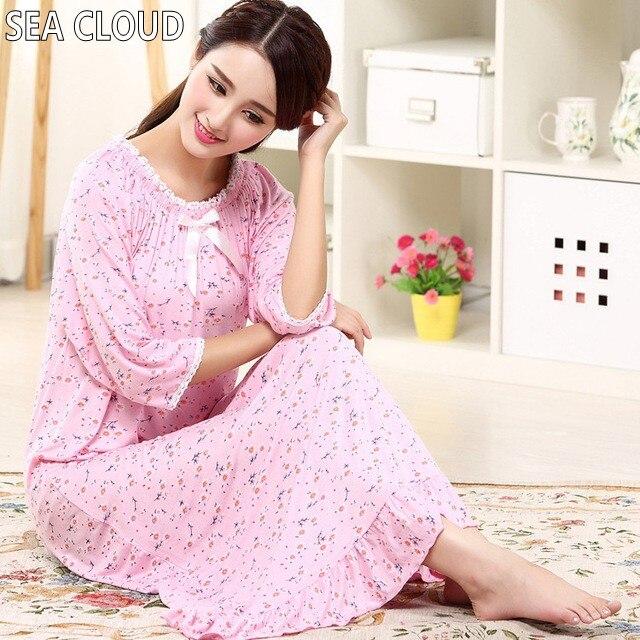 Free shipping Spring autumn plus size cotton modal ultra long nightgown female half sleeve loose princess sleepwear