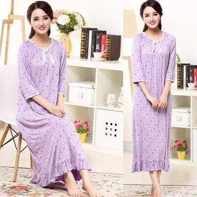 Free shipping Spring autumn plus size cotton modal ultra long nightgown female half sleeve loose princess sleepwear