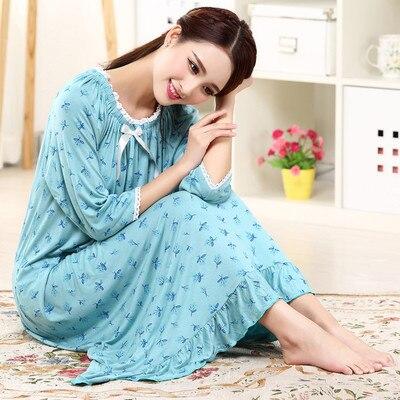 Free shipping Spring autumn plus size cotton modal ultra long nightgown female half sleeve loose princess sleepwear