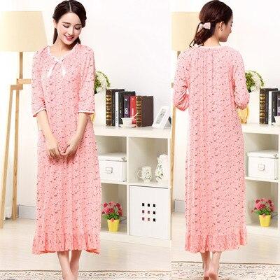 Free shipping Spring autumn plus size cotton modal ultra long nightgown female half sleeve loose princess sleepwear