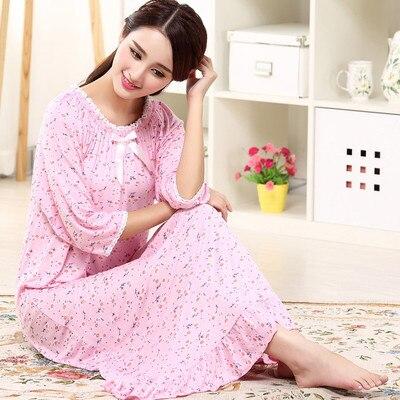 Free shipping Spring autumn plus size cotton modal ultra long nightgown female half sleeve loose princess sleepwear