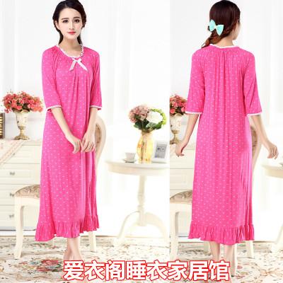 Free shipping Spring autumn plus size cotton modal ultra long nightgown female half sleeve loose princess sleepwear