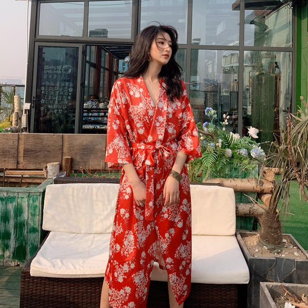 Summer Long Nightgown High-end Luxury Bridesmaid Satin Robes Women Night Robe Chinese Style Printing Satin Dress Silk Clothing