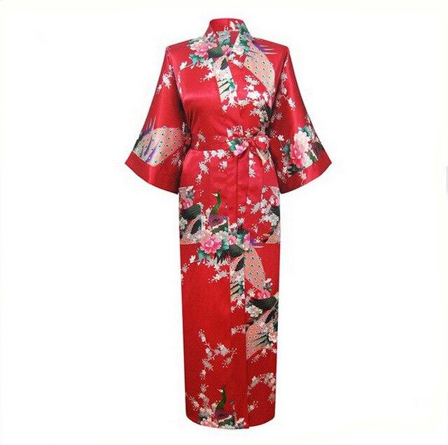 Brand New Chinese Women Silk Rayon Nightgown Bride Wedding Robes Printed Sleepwear Sexy Long Kimono Gown S M L XL XXL XXXL A-028