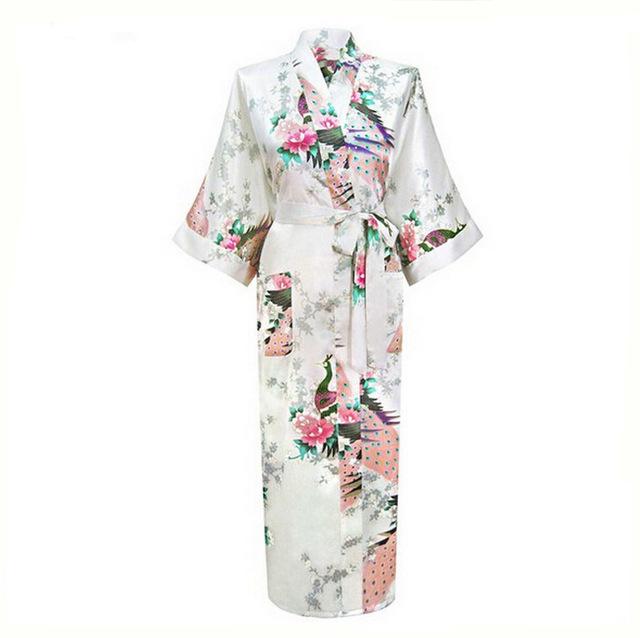 Brand New Chinese Women Silk Rayon Nightgown Bride Wedding Robes Printed Sleepwear Sexy Long Kimono Gown S M L XL XXL XXXL A-028