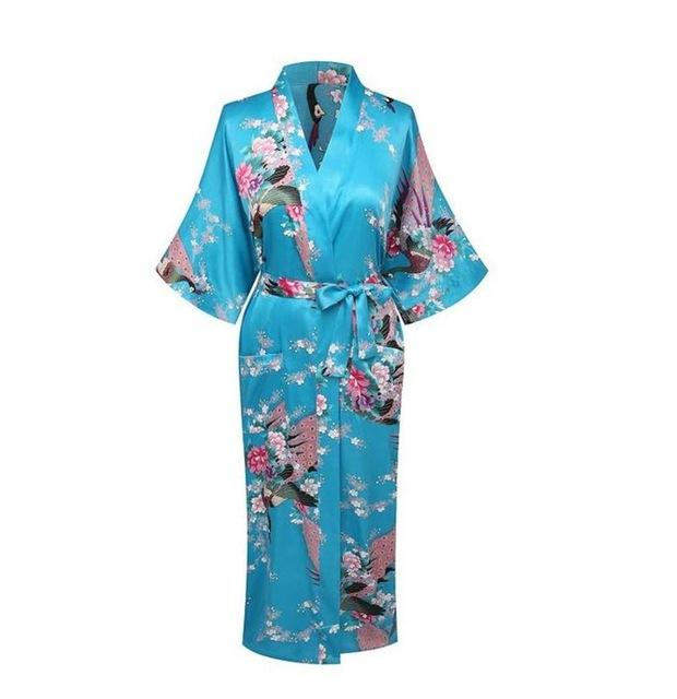Brand New Chinese Women Silk Rayon Nightgown Bride Wedding Robes Printed Sleepwear Sexy Long Kimono Gown S M L XL XXL XXXL A-028