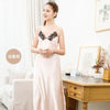 Daeyard Women's Silk Long Nightgown Spaghetti Straps Nightdress Sexy Lace Trimmed Sleepshirt Summer Slit Dress Nightie Homewear