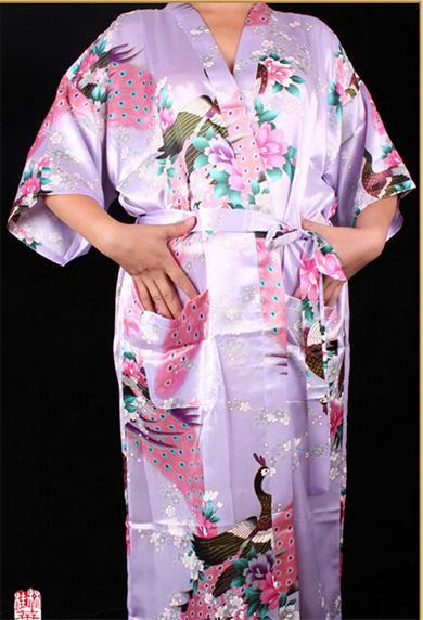 Blue Amazing Summer Spring Women Satin Bathrobe Sexy Lingerie Sleepwear Long Nightgown Robes Plus Size S-XXXL S02I