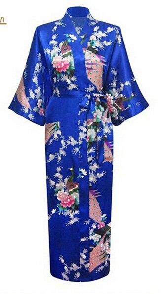 Blue Amazing Summer Spring Women Satin Bathrobe Sexy Lingerie Sleepwear Long Nightgown Robes Plus Size S-XXXL S02I