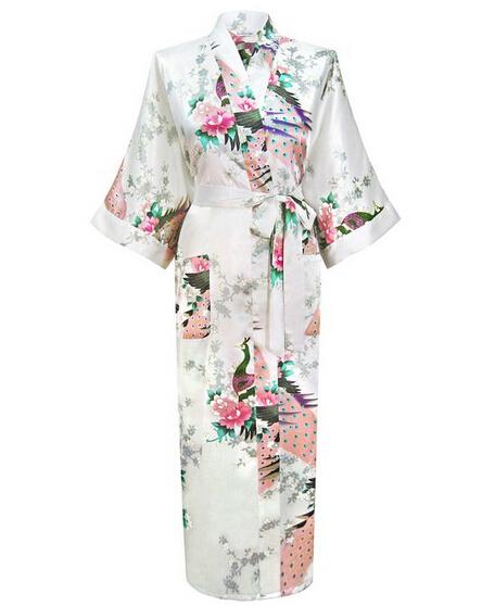 Blue Amazing Summer Spring Women Satin Bathrobe Sexy Lingerie Sleepwear Long Nightgown Robes Plus Size S-XXXL S02I