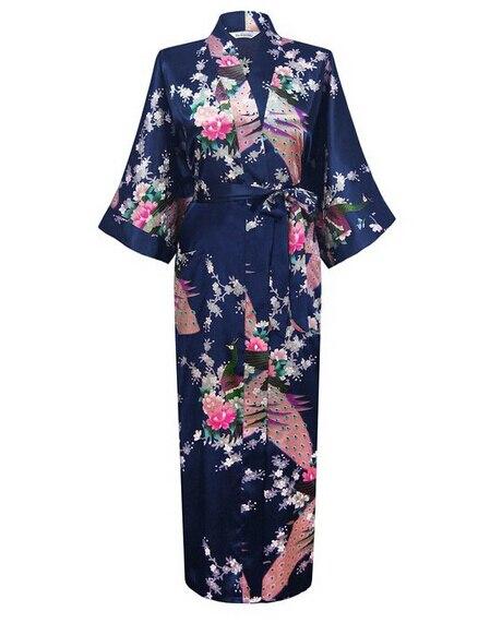 Blue Amazing Summer Spring Women Satin Bathrobe Sexy Lingerie Sleepwear Long Nightgown Robes Plus Size S-XXXL S02I