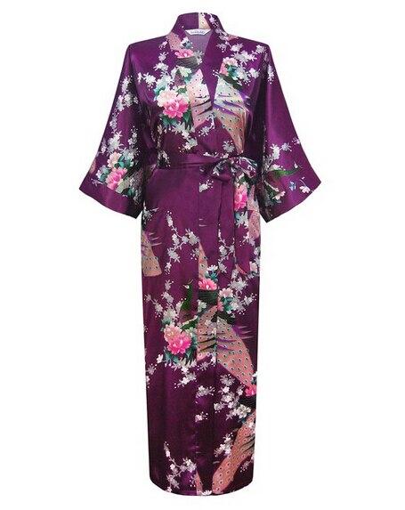 Blue Amazing Summer Spring Women Satin Bathrobe Sexy Lingerie Sleepwear Long Nightgown Robes Plus Size S-XXXL S02I