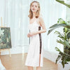Daeyard Silk Long Nightgown For Women Sexy Lace Trimmed Summer Night Dress Simple Solid Nightshirt Sleepwear Satin Home Clothes