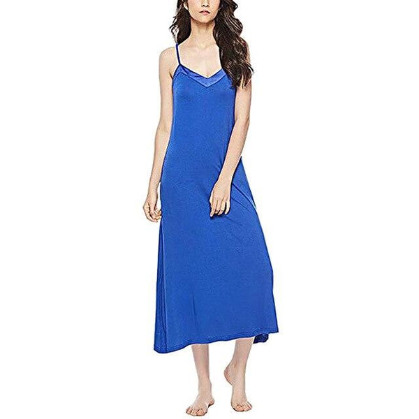Women's Rayon Nightdress Sexy V Neck Sleeveless Long Nightgown Thin Shoulder Strap Summer Slip Night Dress High Quality