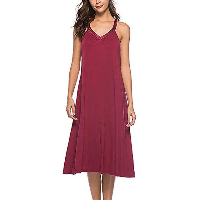 Women's Rayon Nightdress Sexy V Neck Sleeveless Long Nightgown Thin Shoulder Strap Summer Slip Night Dress High Quality