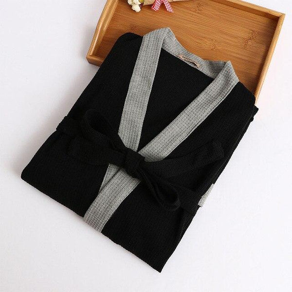 Casual Waffle Knit Cotton Male Robes Bathrobes Long-sleeved Sauna SPA Bathrobes Roupao Lovers Kimono Pajama Robes Man Nightgown