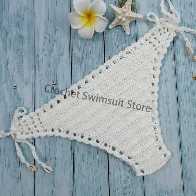 Women Unique Sexy Handmade Crochet Swimwear Bikini Bottom Hollow-out Low Waist Bathing Suit Triangle Briefs Swim knicke