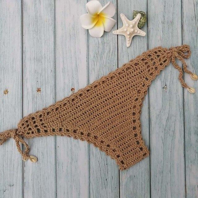 Women Unique Sexy Handmade Crochet Swimwear Bikini Bottom Hollow-out Low Waist Bathing Suit Triangle Briefs Swim knicke