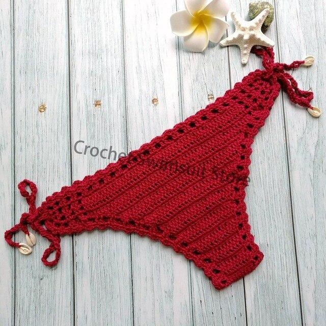 Women Unique Sexy Handmade Crochet Swimwear Bikini Bottom Hollow-out Low Waist Bathing Suit Triangle Briefs Swim knicke