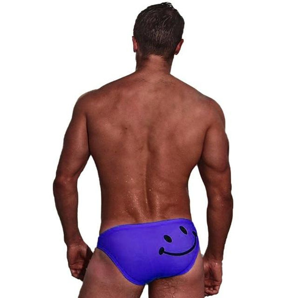 Men Swimming Sexy Briefs Cartoon Smiling Face Printed Low Waist Elastic Cotton Beach Trunks Swimwear Swimsuit Swimming Suit