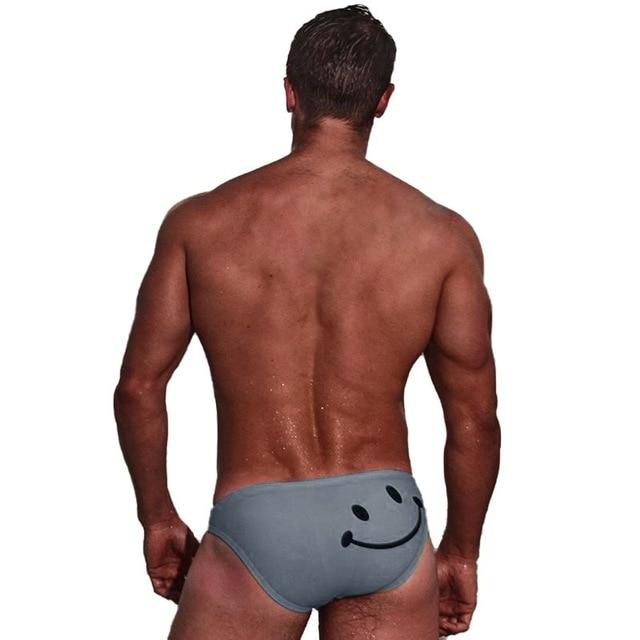 Men Swimming Sexy Briefs Cartoon Smiling Face Printed Low Waist Elastic Cotton Beach Trunks Swimwear Swimsuit Swimming Suit