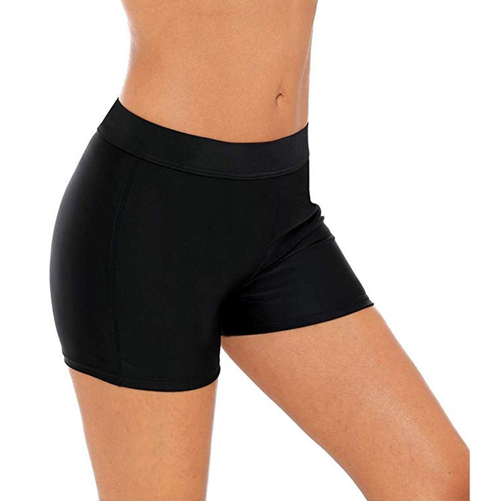 Women Swimsuit Stretch Shorts sexy plus size swimwear High Waist Bikini Bottoms Swim Briefs Black Beach Shorts