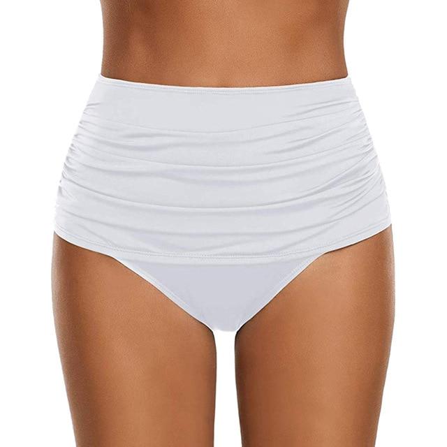 High Waisted Bikini Bottoms Swimwear Shorts Pleated White Bathing Suit Bottoms Tankini Women Swim skirt swimsuit Briefs panties