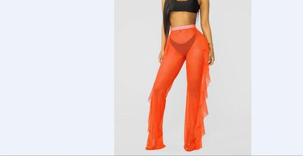 2019 Sexy Womens Mesh Sheer Pants Trousers Bikini Cover Up Beach Wide Leg Swimwear