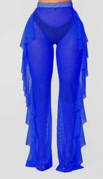 2019 Sexy Womens Mesh Sheer Pants Trousers Bikini Cover Up Beach Wide Leg Swimwear