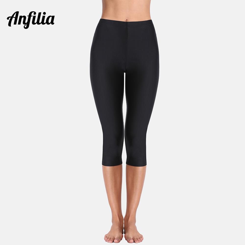 Anfilia Women High Waist Swimming Pants Ladies Capris Pants Tankini Bottom Swimwear Boardshort Swimming Bottoms