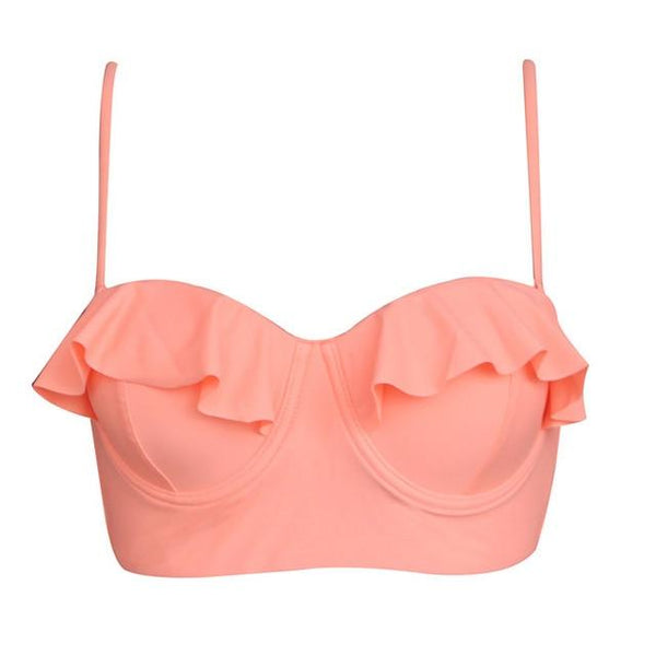 FORUDESIGNS 2018 Women Halter Neck Swim Bikini Tops Bandeau Swimwear Violet Push Up Underwire Strapless Bra Strappy Bralette Top