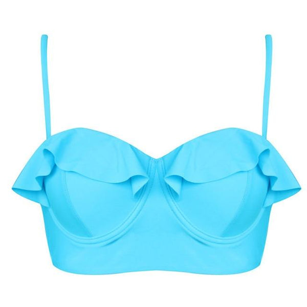 FORUDESIGNS 2018 Women Halter Neck Swim Bikini Tops Bandeau Swimwear Violet Push Up Underwire Strapless Bra Strappy Bralette Top