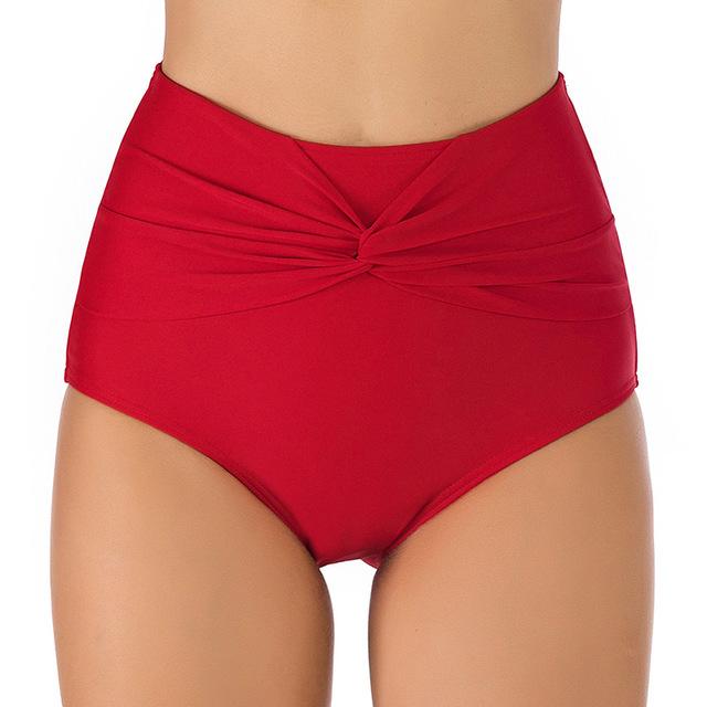 Riseado Red Bikini Bottom New Ruched Swimwear Women Sexy Solid Swimsuit High Waist Bathing Suit Women 2019 Summer Beach Wear