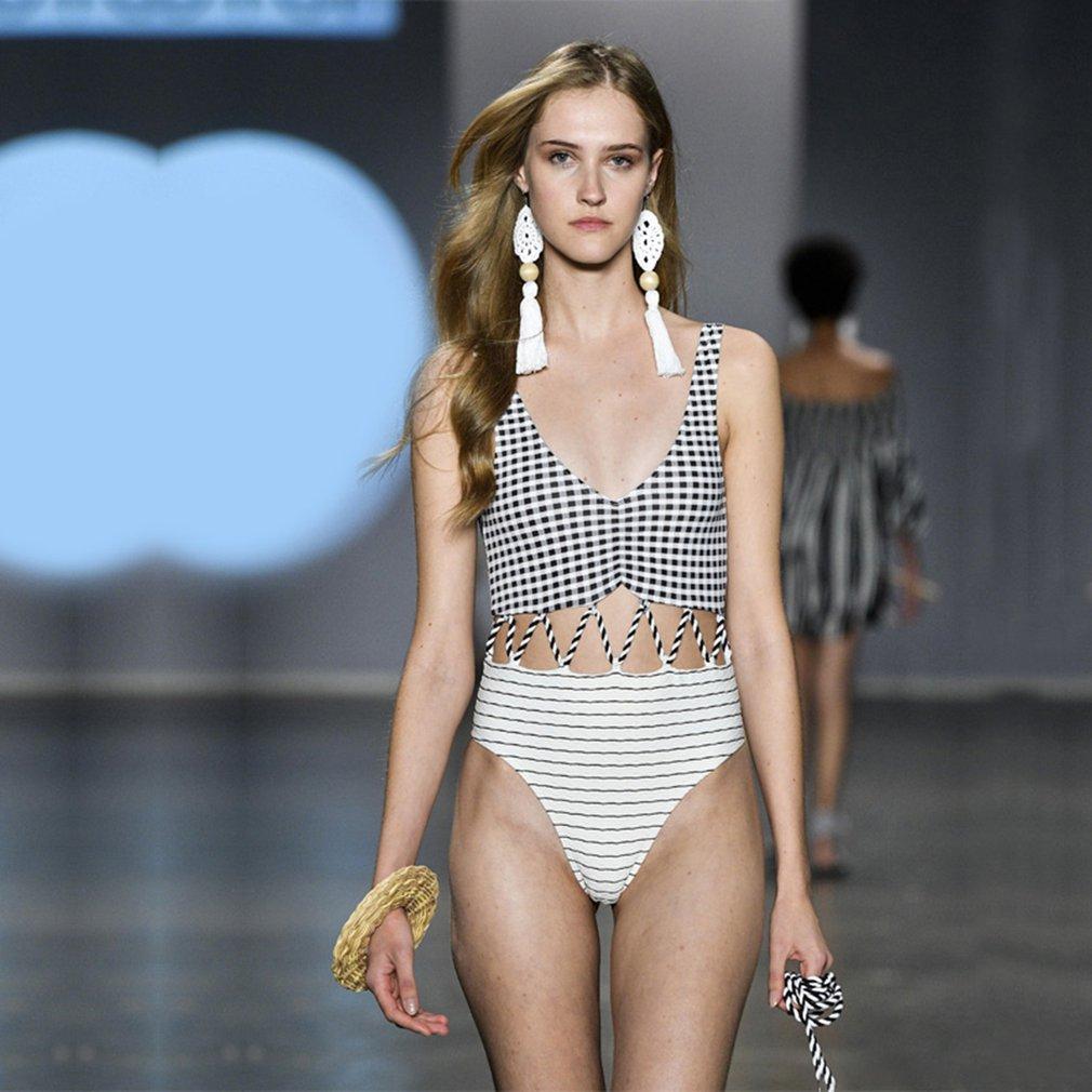 Women Sexy Siamese Triangle Bikini Swimsuit Ms. Striped Conservative Swimwear