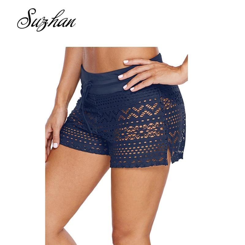 Suzhan Womens Hollowed Out Lace Swimming Shorts Bottoms Lace Boxers Trunks Beach Swimwear