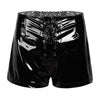 Women Sexy Shiny Metallic Shorts Dance Bottoms Swimwear Wet Look PU Leather High Waist Front Lace Up Booty Shorts Hot Shorts
