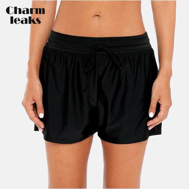 Charmleaks Women Swimming Shorts Patchwork Bikini Bottom Strappy Adjustable Swimwear Briefs Boy Shorts Swimming Trunks