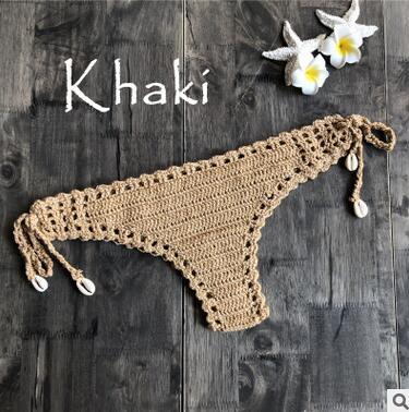 Women Unique Sexy Handmade Crochet Swimwear Bikini Bottom Hollow-out Low Waist Bathing Suit Triangle Briefs Swim knicker