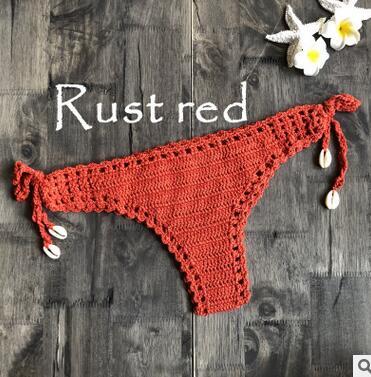 Women Unique Sexy Handmade Crochet Swimwear Bikini Bottom Hollow-out Low Waist Bathing Suit Triangle Briefs Swim knicker